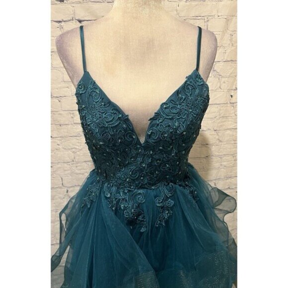 Teal Tulle Prom Dress Gown Formal Dance Event Size 4 - Picture 3 of 12